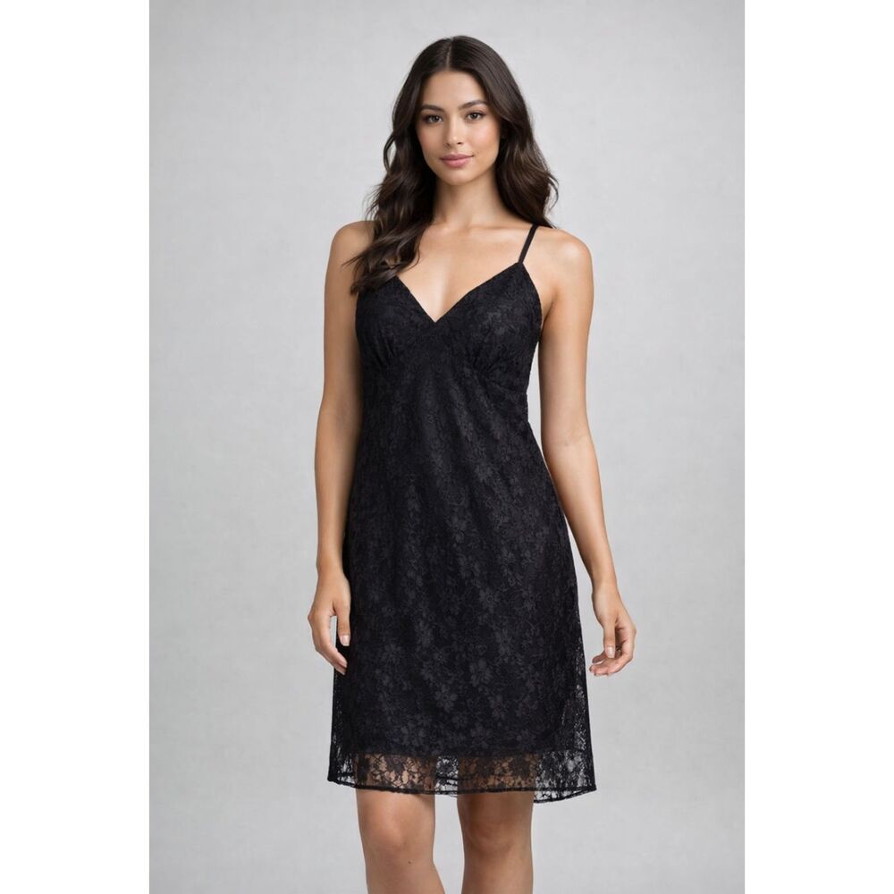 Bloomfield Black Floral Lace Midi Slip Dress Sheer Hem Whimsigoth Goth L